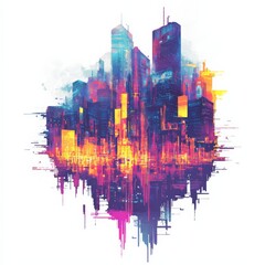 Poster - cityscape burst: a vibrant, artistic depiction of a cityscape, exploding with color and energy. abst