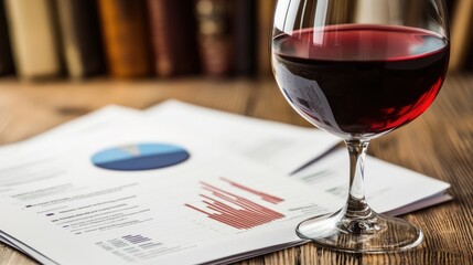 Poster - Stack of printed reports with pie charts and bar graphs summarizing market analysis insights, no people