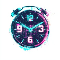 Poster - cyber timekeeper: a visually striking digital art piece showcasing a vibrant alarm clock, its face a