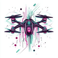 Poster - technological marvel: futuristic drone amidst abstract neon circuitry, symbolizing innovation and th