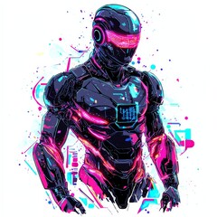 Poster - Cybernetic Sentinel: A futuristic, stylized depiction of a cybernetic being, embodying power and technology with glowing neon accents and intricate detail, ready to protect and serve.