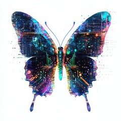 Poster - digital butterfly: a vibrant, intricate butterfly design, crafted from a network of interconnected d