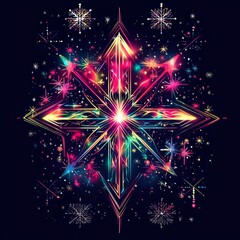Poster - Abstract Neon Starburst: A vibrant and dynamic display of light and color, forming a starburst pattern with a celestial feel, showcasing the beauty of abstract design.