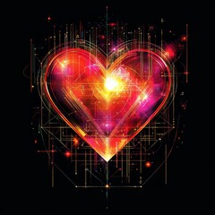Poster - heart of technology: a luminous heart illustration pulsates with vibrant energy, interweaved with a 