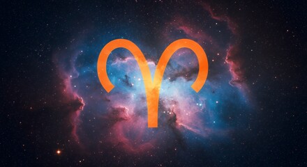 Wall Mural - aries zodiac sign over colorful galaxy background astrology concept