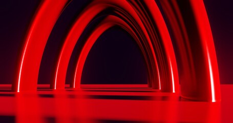 Futuristic architecture background neon arch tunnel 3d render