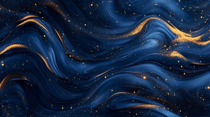 blurry twilight waves in cobalt blue and shimmering bronze plain background