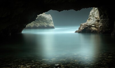 Wall Mural - Coastal cave sea view, tranquil ocean, rock formations