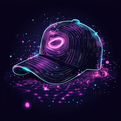 Poster - neon cap's cosmic aura: futuristic cap glows in the dark, surrounded by neon lights, abstract shapes