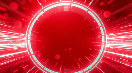 Poster - Dynamic crimson futuristic tunnel backdrop with circular portal element