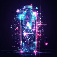 Poster - energy elixir: a futuristic glow: an artistic rendering of a bottle infused with vibrant neon circui