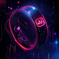 Poster - Tech Future: A futuristic smartwatch, glowing with neon lights, showcasing the intricate details of its design, perfect for technological and futuristic design.