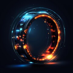 Poster - futuristic interface ring: a dynamic and glowing interface ring pulses with data streams and hologra