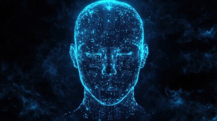 Leinwandbilder - Silhouette of a human head with detailed circuit board and glowing lines representing futuristic AI design. Generative AI