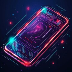 Poster - digital smartphone: an eye-catching digital illustration of a smartphone glowing with neon lights, r