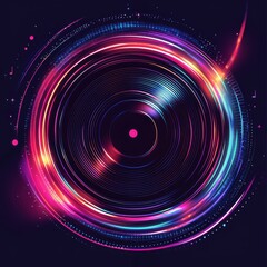 Poster - Melody in Motion: Captivating artistic design of a vinyl record with vibrant, swirling neon lights. The rhythmic flow of sound and light creates a symphony of colors.