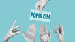© Andrii - Populism as political concept. Dishonest politician leading populist agitation and propaganda with misleading promises, political deception and mass manipulation