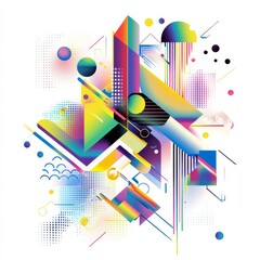 Poster - vibrant geometric abstraction: a dynamic composition of geometric shapes and gradients, evoking a se