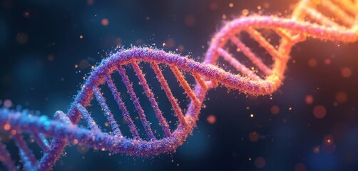 Aufkleber - Vibrant abstract DNA strand with blend of hues, sparkling elements. Colorful deoxyribonucleic acid design science, tech innovation, molecular biology. Creative artwork features fluid curves, dynamic