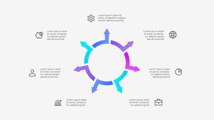 Poster - Illustration of a circular infographic with 7 arrows. Modern design with minimalist style highlighting key business ideas