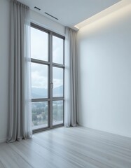 Poster - Beautiful modern room interior with window and curtains in view
