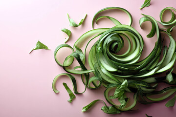 Aufkleber - Artistic Spiral of Cucumber Peel With Delicate Green Curls on a Soft Pastel Background