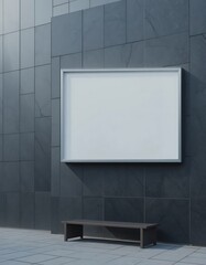 Poster - A large framed blank sign on the wall with a bench