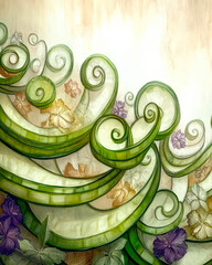 Aufkleber - Intricate Spiral of Cucumber Peel Creates a Stunning Organic Display in a Serene Pastel Setting