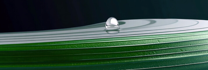 Poster - Glistening Droplet Cascading Down a Dark Green Cucumber Silhouette in a Serene, Minimalist Setting