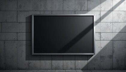 Poster - A Dark Display Screen Framed On A Concrete Block Wall