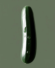 Poster - Sleek Cucumber Silhouette Adorned With a Fresh Droplet on Its Vibrant Surface