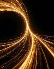 Poster - Golden lines of light streaking across dark background illuminate