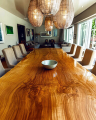 Aufkleber - Elegant Wooden Table Setting Enhances Cozy Dining Room Atmosphere Near the Living Room