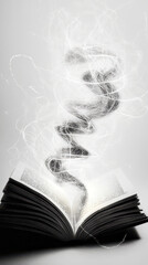 Poster - Curved Sound Waves Rise From an Open Book, Depicting the Harmony of Storytelling and Imagination