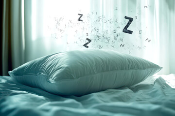 Poster - Enjoy Blissful Relaxation With a Soft Pillow and Dreamy Z Symbols in a Serene Bedroom