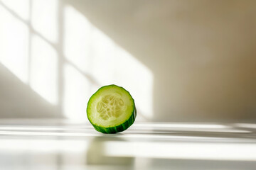 Poster - Floating Cucumber Half Showcases Minimalism and Purity Against a Serene Background