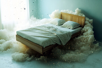 Poster - Experience the Tranquility of Weightless Sleep Among the Stars and Clouds in Cosmic Serenity