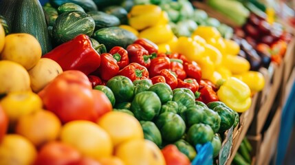 Aufkleber - Colorful display of fresh produce at a local farmers market during a sunny day in summer. Generative AI