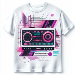 Poster - musical harmony on fabric: the tee showcases a vintage music player, a harmonious fusion of sound an