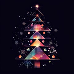 Poster - festive geometric christmas tree: a modern take on a christmas tree design, filled with colorful lig