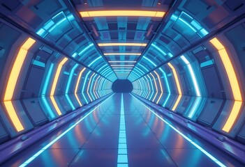 Poster - Interior tunnel perspective with neon lights and technological design features