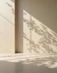 Poster - Botanical shadows play on a cream-colored interior wall and floor