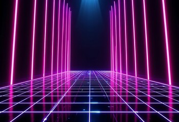 Poster - Illuminated Grid, A Cyberpunk Pathway with Vibrant Neon Light