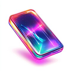 Poster - Futuristic Smart Phone: A visually captivating, neon-lit smartphone floats gracefully against a clean backdrop, embodying the pinnacle of innovation and modern technology.