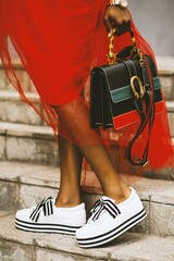 fashion, woman in red
