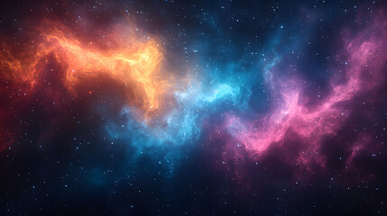 Wall Mural - Celestial Dance: A cosmic ballet unfolds, where swirling nebulae in vibrant hues of orange, blue, and pink paint a breathtaking portrait of the universe's boundless beauty.