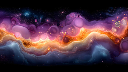 Wall Mural - Cosmic River: A swirling cosmic river of vibrant colors flows through the vast expanse of the universe, with nebula clouds in rich hues.