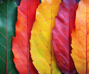 Poster - Seasonal leaf texture change chaos nature close-up vibrant colors artistic view background