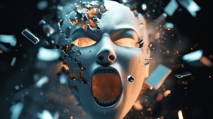 Aufkleber - White head exploding and screaming, symbolizing the overwhelming sensations of information overload, stress, burnout, migraines, dementia, and various mental health challenges