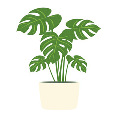 Sticker - Potted plant with monstera illustration leaves potted vector